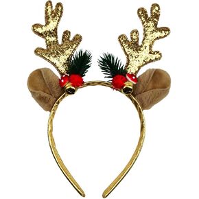 Totelux Reindeer Antlers Headband Christmas Glitter Hair Hoop for Women Girls Party Supplies Hair Accessories Gold Red
