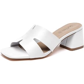 Women's Square Open Toe Sandals Low Block Chunky Heel Slip on Comfortable Casual Sandals for Daily Wear