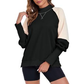 ALSOGO Oversized Sweatshirt for Women Crewneck Long Sleeve Shirts Color Block Pullover Thumb Hole 2024 Fall Outfits