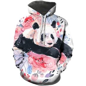 Men Women Panda Print Long Sleeve Hoodie Cute Fashion Hooded Pullover