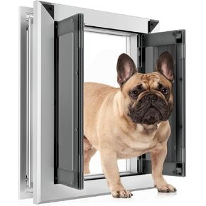 Aluminum Large Dog Door for Exterior Door,Strong Double Magnetic Flaps,Heavy-Duty Dog Door for Large and Medium Dog Up to 120LBS (Large, Silver)