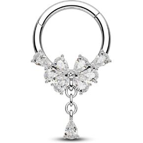CM Crareesi Mania Teardrop Septum Ring 316L Stainless Steel Septum Piercing Jewelry 16G Dangle Septum Jewelry Dainty Clear CZ Daith Helix Cartilage Piercing Earring