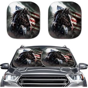 Wanyint Novelty American US Flag Windshield Sun Shade Foldable Windshield Sun Shade Set of 2 Pack, Car Front Window Sun Shade Blocks UV Rays - Keep Your Vehicle Cool SUV Truck Interior Accessories in Kuwait