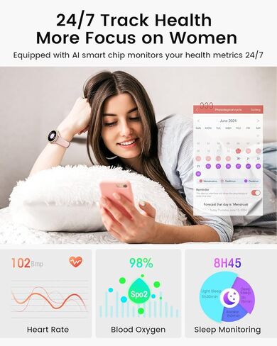 2024 ساعات ذكية للنساء [400+وجه ساعة/مكالمات/صحة أنثى] لهواتف Android وiPhone متوافقة، أجهزة تتبع الأنشطة والساعات الذكية للنساء، ساعات تتبع اللياقة البدنية للنساء أكثر من 70 وضعًا in Saudi Arabia