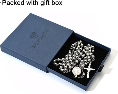 Rosary Beads Catholic Necklace for Women and Men 6mm 18K Gold Plated Stainless Steel Gold Long Crucifix Cross Christian Religious Anglican Prayer Beads Y-Necklace Jewelry with a Gift Box in Saudi Arabia