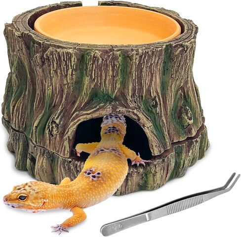 PINVNBY 2 in 1 Reptile Hide Cave with Removable Sump and Humidity Water Dish Reptiles Hideout Water Tank Accessories for Small Reptiles Gecko Leopard Gecko Lizard Snake Crabs in Saudi Arabia
