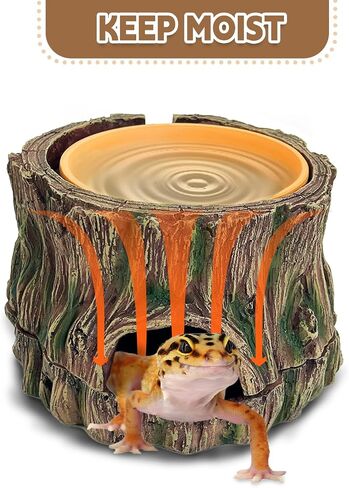 PINVNBY 2 in 1 Reptile Hide Cave with Removable Sump and Humidity Water Dish Reptiles Hideout Water Tank Accessories for Small Reptiles Gecko Leopard Gecko Lizard Snake Crabs in Saudi Arabia
