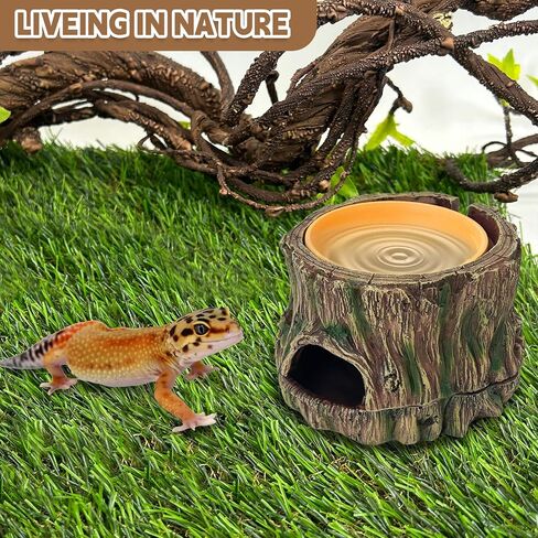 PINVNBY 2 in 1 Reptile Hide Cave with Removable Sump and Humidity Water Dish Reptiles Hideout Water Tank Accessories for Small Reptiles Gecko Leopard Gecko Lizard Snake Crabs in Saudi Arabia