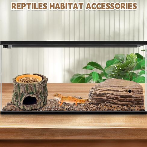 PINVNBY 2 in 1 Reptile Hide Cave with Removable Sump and Humidity Water Dish Reptiles Hideout Water Tank Accessories for Small Reptiles Gecko Leopard Gecko Lizard Snake Crabs in Saudi Arabia