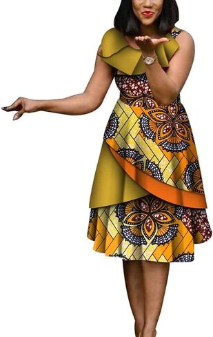 XIAOHUAGUA African Dresses for Women Wax Print Cotton High Waist Dresses Robe Lady Elegant Dress in Saudi Arabia