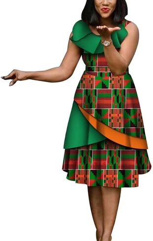 XIAOHUAGUA African Dresses for Women Wax Print Cotton High Waist Dresses Robe Lady Elegant Dress in Saudi Arabia