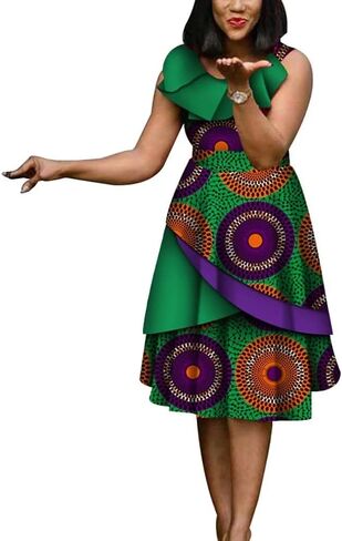 XIAOHUAGUA African Dresses for Women Wax Print Cotton High Waist Dresses Robe Lady Elegant Dress in Saudi Arabia