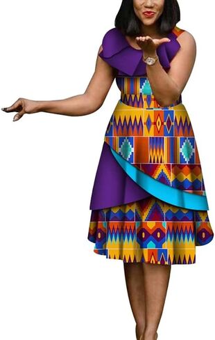 XIAOHUAGUA African Dresses for Women Wax Print Cotton High Waist Dresses Robe Lady Elegant Dress in Saudi Arabia