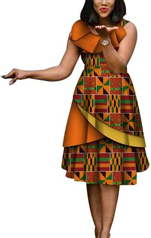 XIAOHUAGUA African Dresses for Women Wax Print Cotton High Waist Dresses Robe Lady Elegant Dress in Saudi Arabia