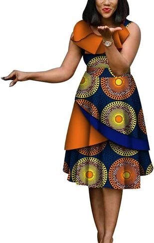 XIAOHUAGUA African Dresses for Women Wax Print Cotton High Waist Dresses Robe Lady Elegant Dress in Saudi Arabia