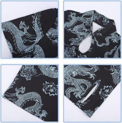 STIOEDYUAN الصينية شيونغسام فستان قصير الأكمام المرأة مثير حفلة موسيقية Bodycon فستان خمر الجانب الشق سليم صالح التنين هالوين زي (الأزرق، M) in Kuwait