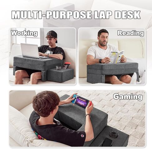 Reading Pillow for Gaming, Lap Desk for Laptop, Memory Foam Gaming Pillow for Lap, Lap Laptop Desk with Back Rest Pillow, Lap Cushy Desk for Reading Working or Crocheting(Grey) in Kuwait