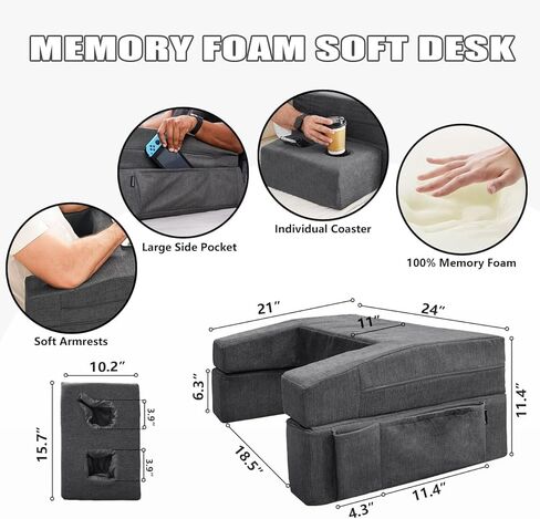 Reading Pillow for Gaming, Lap Desk for Laptop, Memory Foam Gaming Pillow for Lap, Lap Laptop Desk with Back Rest Pillow, Lap Cushy Desk for Reading Working or Crocheting(Grey) in Kuwait