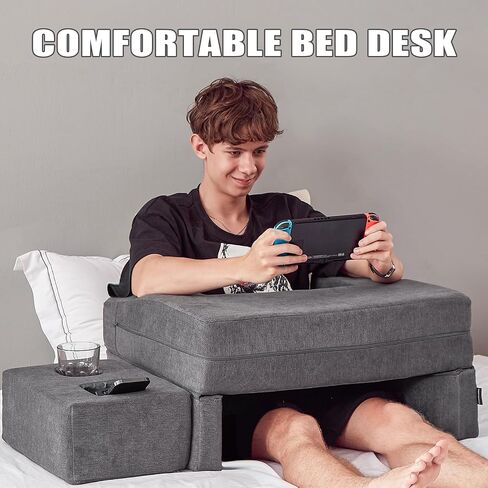 Reading Pillow for Gaming, Lap Desk for Laptop, Memory Foam Gaming Pillow for Lap, Lap Laptop Desk with Back Rest Pillow, Lap Cushy Desk for Reading Working or Crocheting(Grey) in Kuwait
