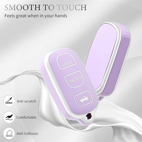 OFFCURVE Key Fob Cover with Keychain for Toyota, Soft TPU Car Key Case Protector for 2002-2006 Camry / 2002-2003 Solara Keyless Entry Remote, Silver Purple in Kuwait
