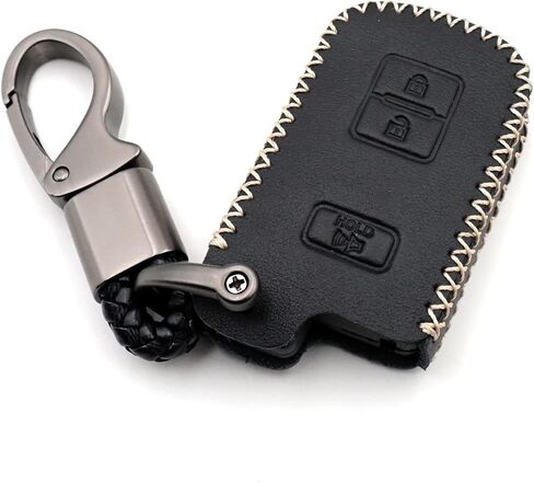 Leather for Toyota Tacoma Land Cruise Prius V 4Runner RAV4 2017 2018 2019 2020 2021 Remote 3 Buttons Key Case Fob Cover Chain (Black) in Kuwait
