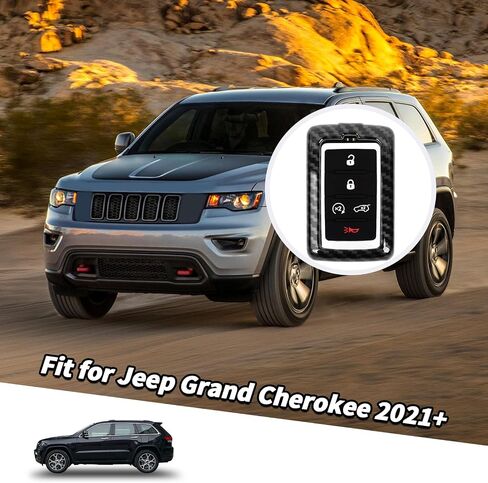 غطاء Jimen for Grand Cherokee Key Fob، حافظة مفاتيح ABS Key Fob متوافقة مع Jeep Grand Cherokee 2021-2024 (ألياف الكربون) in Kuwait
