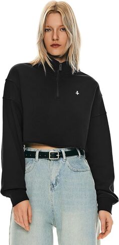Orolay Women's Half Zip Crop Sweatshirt Long Sleeves Casual Pullover Stand Collar Fashion Outfits in Saudi Arabia