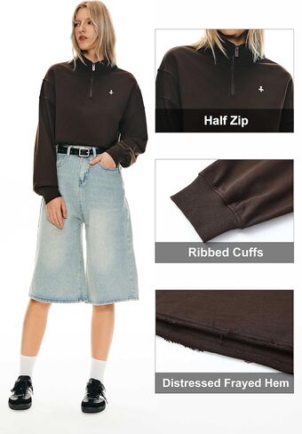 Orolay Women's Half Zip Crop Sweatshirt Long Sleeves Casual Pullover Stand Collar Fashion Outfits in Saudi Arabia