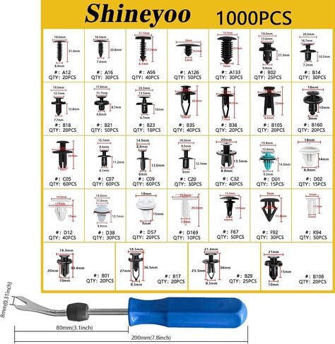 Car Retainer Clips 1101PCS Auto Fasteners Kit 32 Most Popular Sizes Fender Retainer Clips Car Rivet Clips Kit with 1 Fastener Remover for GM Ford Toyota Honda Chrysler BMW Subaru Lexus Nissan in Saudi Arabia
