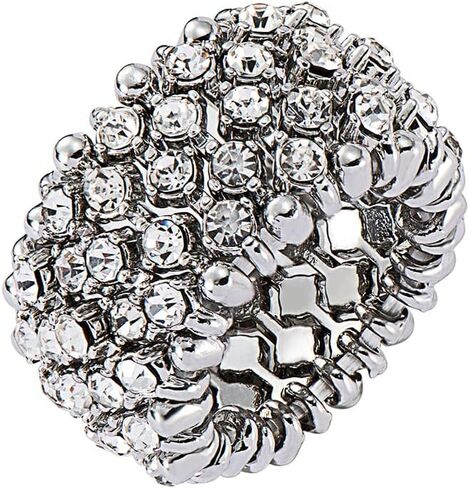 Sparkling Silver/Gold Tennis Crystal Rhinestone Adjustable Stretch Elastic Ring for Women Cocktail Party Costume Jewelry in Saudi Arabia