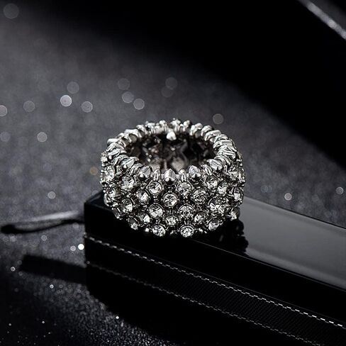 Sparkling Silver/Gold Tennis Crystal Rhinestone Adjustable Stretch Elastic Ring for Women Cocktail Party Costume Jewelry in Saudi Arabia