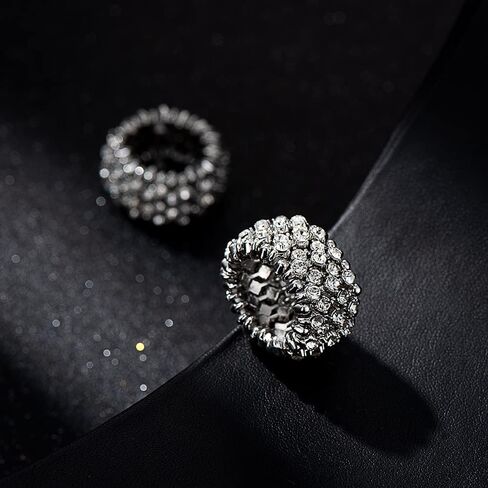 Sparkling Silver/Gold Tennis Crystal Rhinestone Adjustable Stretch Elastic Ring for Women Cocktail Party Costume Jewelry in Saudi Arabia