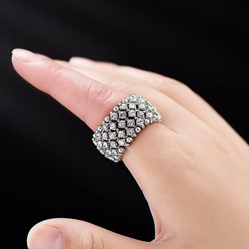 Sparkling Silver/Gold Tennis Crystal Rhinestone Adjustable Stretch Elastic Ring for Women Cocktail Party Costume Jewelry in Saudi Arabia