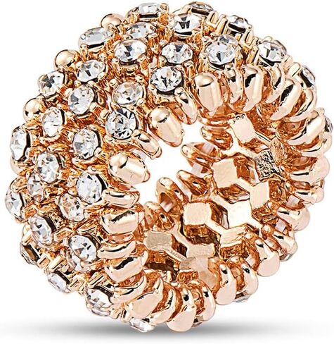 Sparkling Silver/Gold Tennis Crystal Rhinestone Adjustable Stretch Elastic Ring for Women Cocktail Party Costume Jewelry in Saudi Arabia