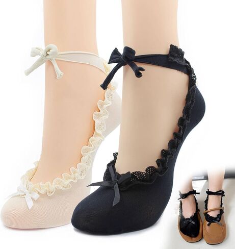 OZS Frilly Socks Women,Cute Ruffle Socks,Comfortable Lace Tie Lolita Socks,Best Socks to Wear with Mary Jane Shoes 2 Pairs. in Saudi Arabia