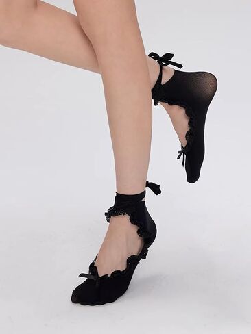 OZS Frilly Socks Women,Cute Ruffle Socks,Comfortable Lace Tie Lolita Socks,Best Socks to Wear with Mary Jane Shoes 2 Pairs. in Saudi Arabia