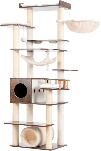 Cactus Cat Tree for Indoor Cats, 64" Tall Cat Tower with Scratching Post, Cat Condo and Platform for Large Adult with Food Station, Cat Tunnel, Hammock, Bowls, Green and Yellow GCT021GY in Saudi Arabia