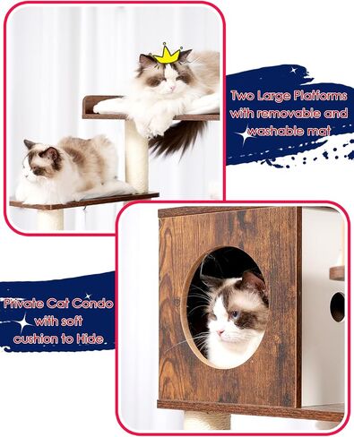 Cactus Cat Tree for Indoor Cats, 64" Tall Cat Tower with Scratching Post, Cat Condo and Platform for Large Adult with Food Station, Cat Tunnel, Hammock, Bowls, Green and Yellow GCT021GY in Saudi Arabia