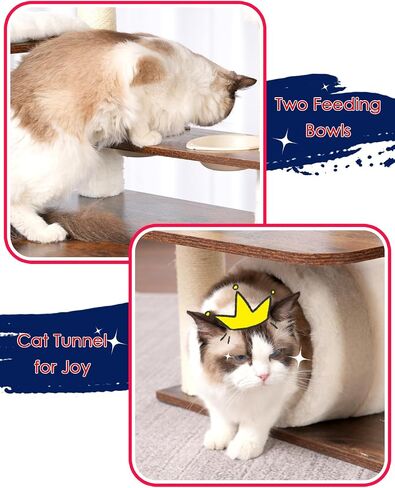 Cactus Cat Tree for Indoor Cats, 64" Tall Cat Tower with Scratching Post, Cat Condo and Platform for Large Adult with Food Station, Cat Tunnel, Hammock, Bowls, Green and Yellow GCT021GY in Saudi Arabia