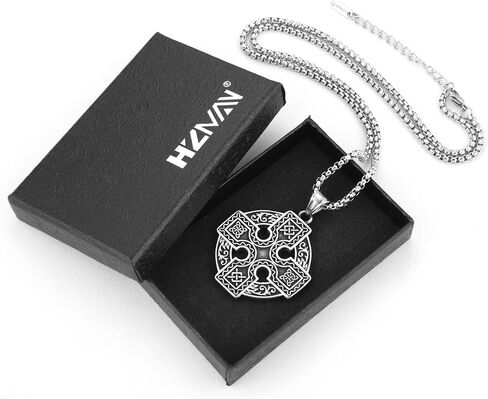 HZMAN Stainless Steel Celtic Knot Necklace for Women Men Celtic Cross Viking Rune Irish Triquetra Trinity Knot Pendant Jewelry Gift in Kuwait