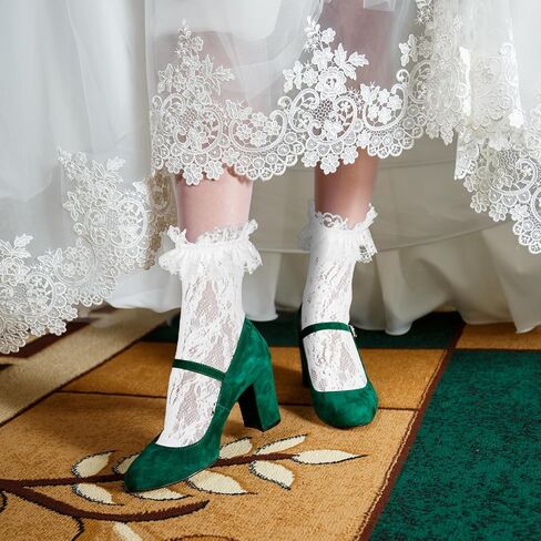 Dohia Womens Lace Ankle Socks Cute Loose Mesh Frilly Socks Dress Socks Lolita Socks Girls Princess Accessories ST3-HBLSDW in Kuwait