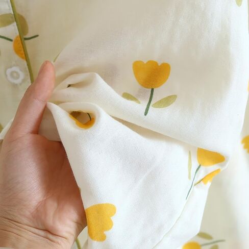 Womens 3pcs Cotton Gauze Pajama Set Short Sleeve Sleepwear Floral Print Cute Pj Set with Long Pants in Kuwait