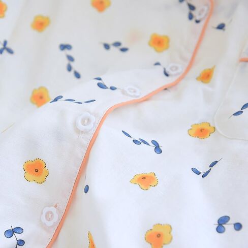 Womens 3pcs Cotton Gauze Pajama Set Short Sleeve Sleepwear Floral Print Cute Pj Set with Long Pants in Kuwait