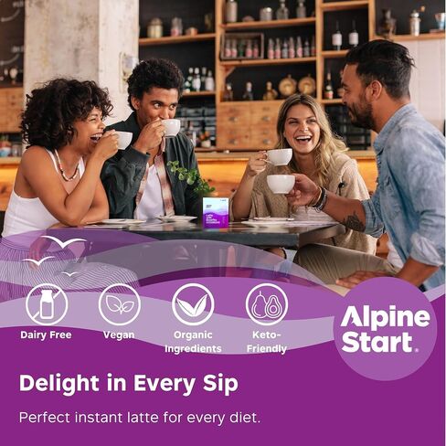 Alpine Start Latte with Benefits - Organic Instant Coffee Latte with Immunity+Focus - Non-Dairy, Vegan, Paleo, Non-GMO, (0.56oz Pack of 5) in Saudi Arabia