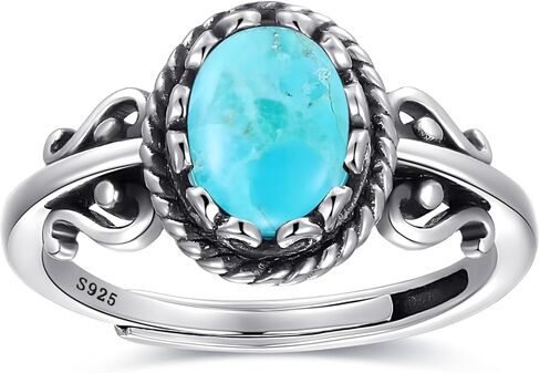خواتم فيروزية للنساء 925 من الفضة الإسترليني قابلة للتعديل خاتم الأزهار تخريمية بيان خاتم مع قطع بيضاوية 6 * 8 مم خواتم نسائية فيروزية عتيقة قابلة للتعديل مقاس 6-9 in Kuwait