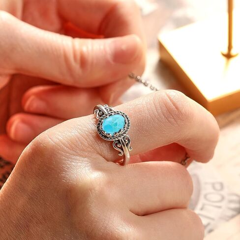 خواتم فيروزية للنساء 925 من الفضة الإسترليني قابلة للتعديل خاتم الأزهار تخريمية بيان خاتم مع قطع بيضاوية 6 * 8 مم خواتم نسائية فيروزية عتيقة قابلة للتعديل مقاس 6-9 in Kuwait