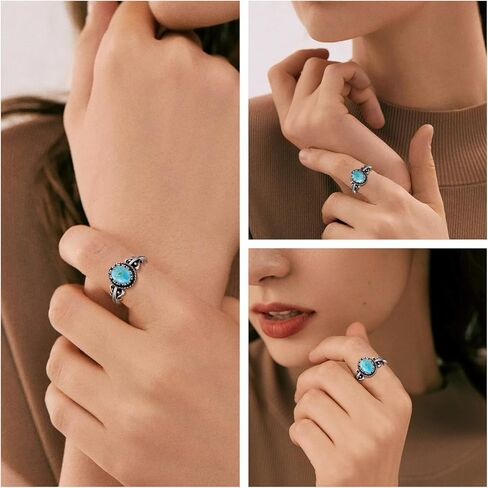 خواتم فيروزية للنساء 925 من الفضة الإسترليني قابلة للتعديل خاتم الأزهار تخريمية بيان خاتم مع قطع بيضاوية 6 * 8 مم خواتم نسائية فيروزية عتيقة قابلة للتعديل مقاس 6-9 in Kuwait