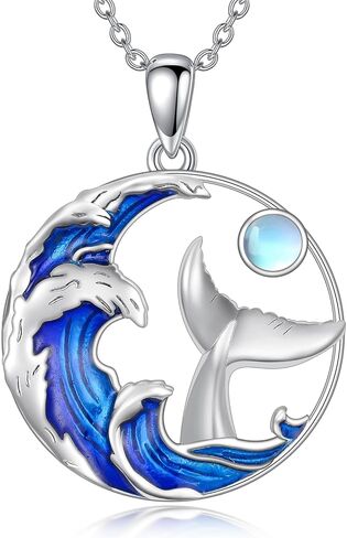 PELOVNY Wave Moonstone Necklace 925 Sterling Silver Whale Tail Necklace Ocean Wave Pendant Jewelry Gifts for Women in Kuwait