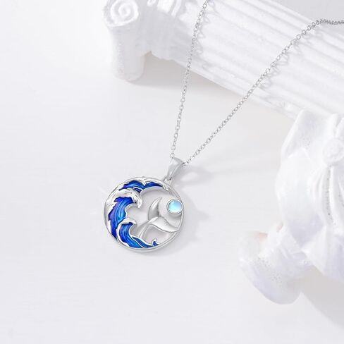 PELOVNY Wave Moonstone Necklace 925 Sterling Silver Whale Tail Necklace Ocean Wave Pendant Jewelry Gifts for Women in Kuwait