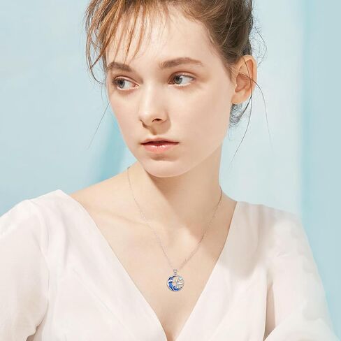 PELOVNY Wave Moonstone Necklace 925 Sterling Silver Whale Tail Necklace Ocean Wave Pendant Jewelry Gifts for Women in Kuwait